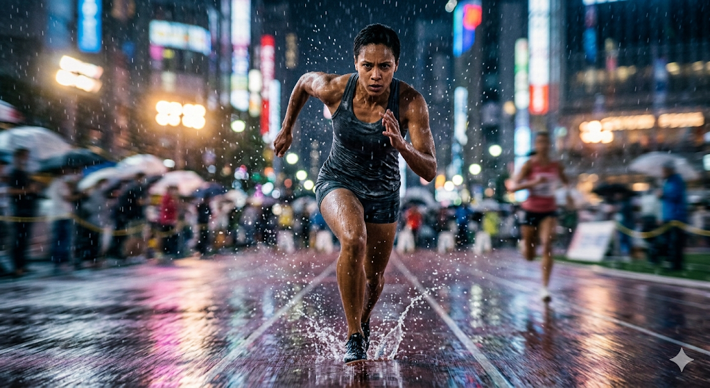 Athlete Running in Rain